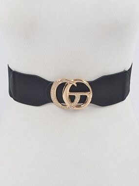Black Stretch Belt with Gold Buckle with rhinestone